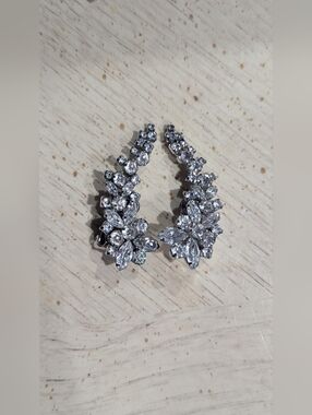 Crystal Floral Drop Clip On Earrings - Vintage Jay Flex Sterling